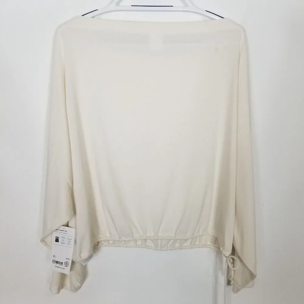 Athleta Women's Cool‎ Down Drawstring Hem Boat Neck Top Sz XL Magnolia White